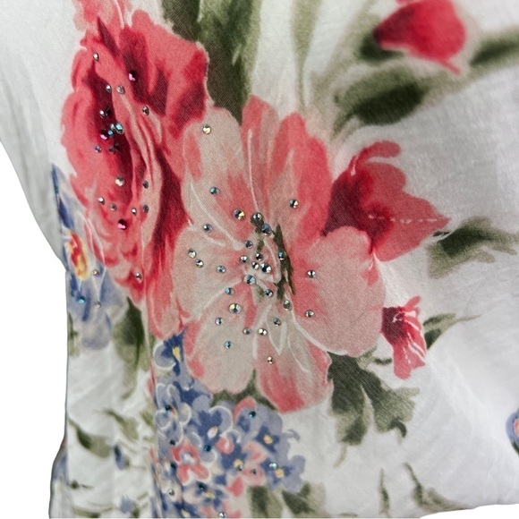 Karen Kane Floral and Rhinestone Embossed gathered sides Silk Blend Sleeveless M - Picture 5 of 12